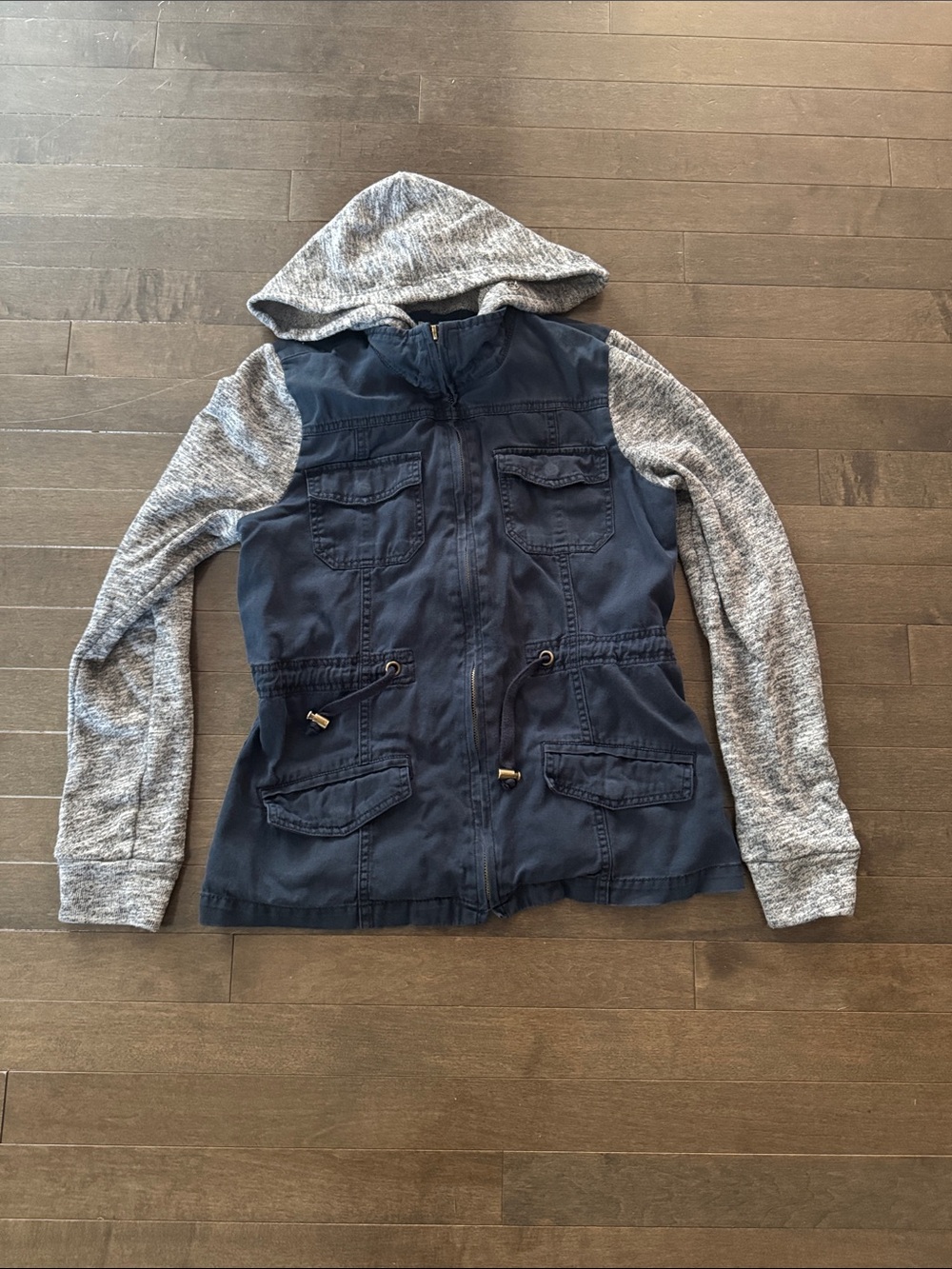 Others Follow Navy Utility Jacket with Heather Gray Hood & Sleeves